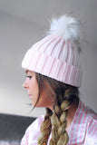 Pink bobble hat (white Pom pom) - ADULT