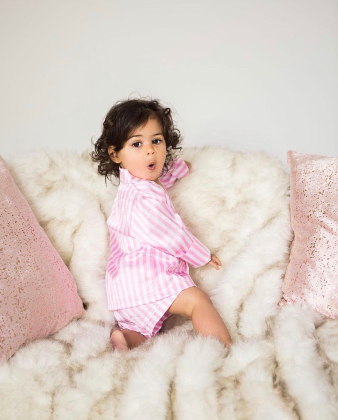Pink satin striped pyjamas (with shorts) - CHILD